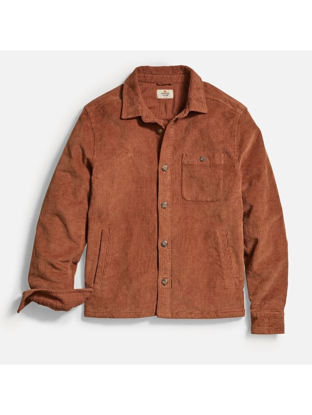 Marine Layer Max Stretch Corduroy Overshirt Men's Large Rust Brown Shacket